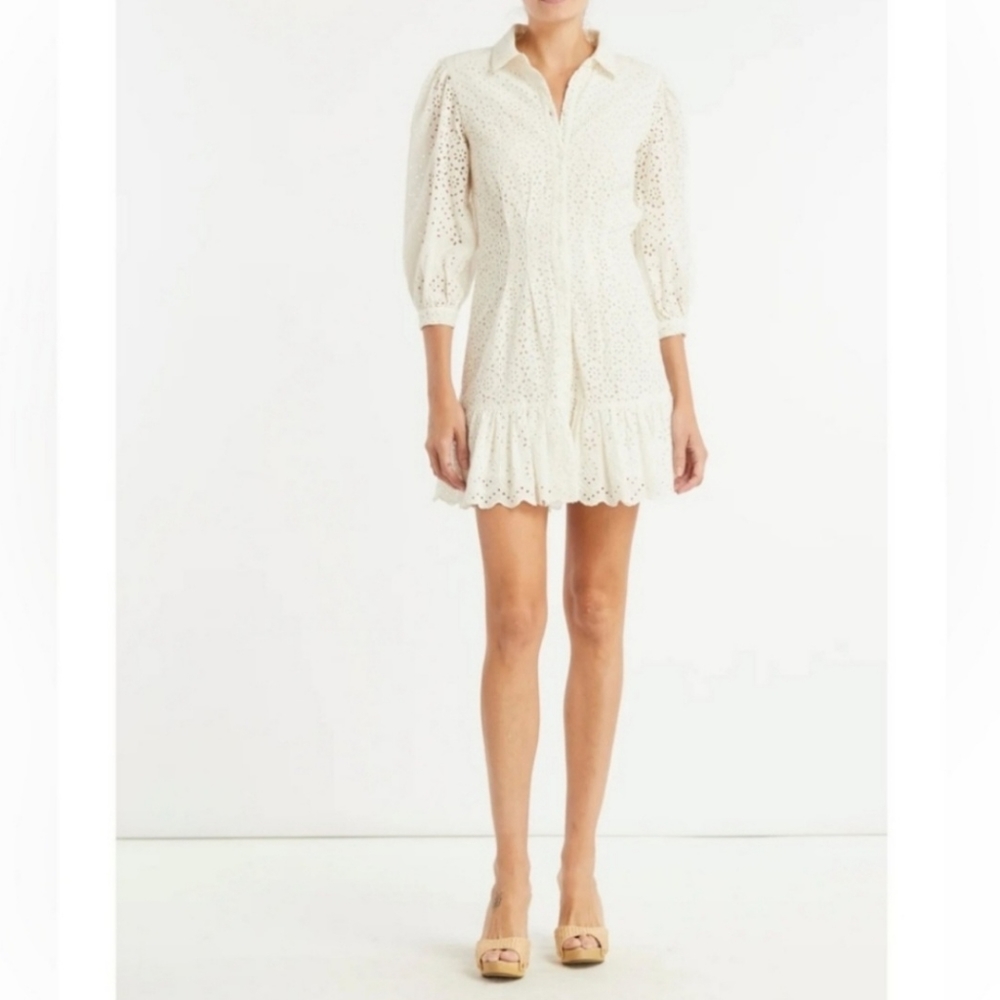 Veronica Beard Kylan Eyelet Lace Cotton Shirtdress‎ White Size 8 NWOT